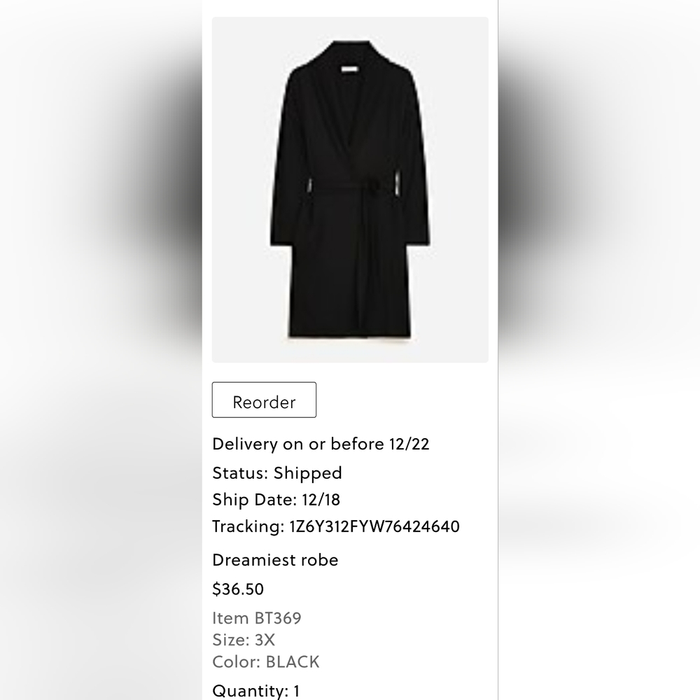 J Crew Dreamiest Robe, 3x, Black
